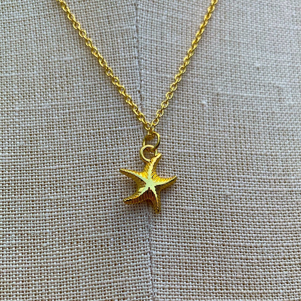 NWT Sterling Silver Plated Chain & Starfish Alloy Metal Charm Necklace